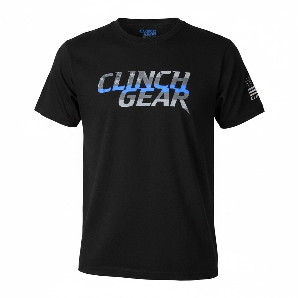 Clinch Gear Men's Thin Blue Line Stacked Crew Short Sleeve T-Shirt Black Size XL